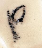 Jelzett fekvő kutya, kézzel festett, javított, h:37 cm, m:16 cm