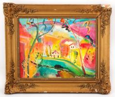 Márffy jelzéssel: Folyópart nyáron, olaj, vászon, díszes, sérült fa keretben, 34×43,5 cm