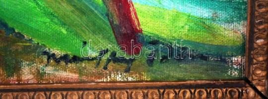 Márffy jelzéssel: Folyópart nyáron, olaj, vászon, díszes, sérült fa keretben, 34×43,5 cm