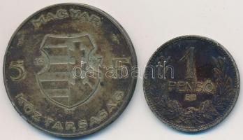 1939. 1P Ag + 1947. 5Ft Ag "Kossuth" T:2- ph., erős patina