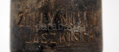 Régi szódás üveg, "Zölly József Jászkisér" felirattal , sok apró lepattanással, m:27 cm