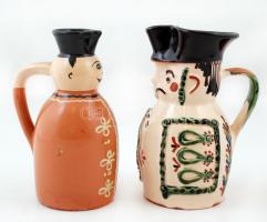 2 db Miksa kancsó, kézzel festett, mázas keménycserép, egyik jelzett(KZ), máz hibákkal, m:18 és 19 c...
