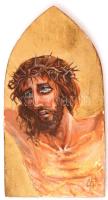 Csákó Béla Attila: Krisztus ikon, jelzett, vegyes technika, fatábla, 21,5x11,5cm