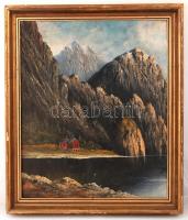 Ranka jelzéssel: Vörös ház a fjord partján, olaj, fa, díszes keretben, 66×55 cm