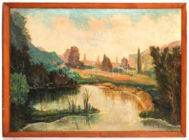 Gábor jelzéssel: Napsütötte tóparton, olaj, vászon, fa keretben, 48,5×68,5 cm