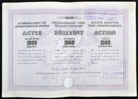Budapest 1922-1923. "Mezőgazdasági Ipar-Részvénytársaság" részvénye 1000K-ról és 10.000K-r...