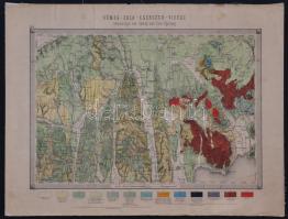 cca 1860 Sümeg - Zala - Egerszeg vidéke geológiai térképe. Kézzel színezett rézmetszetű térkép. Welitsch-Mück 36x48 cm