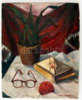 Csáki jelzéssel: Csendélet könyvvel és olvasószemüveggel, olaj, vászon, 49,5×40 cm