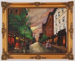 Berkes jelzéssel: Alkonyati utca, olaj, fa, díszes keretben, 26,5×34,5 cm