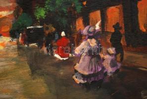 Berkes jelzéssel: Alkonyati utca, olaj, fa, díszes keretben, 26,5×34,5 cm