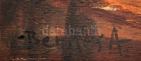 Berkes jelzéssel: Alkonyati utca, olaj, fa, díszes keretben, 26,5×34,5 cm