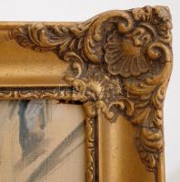 Berkes jelzéssel: Alkonyati utca, olaj, fa, díszes keretben, 26,5×34,5 cm