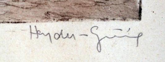 Hajdu jelzéssel: Révnél, rézkarc, papír, üvegezett fa keretben, 29×36,5 cm