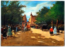 Berkes jelzéssel: Napfényes városi utca, olaj, fa, 46,5×64 cm