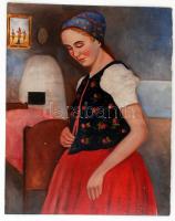 Glatz jelzéssel: Gondolkodó lány, olaj, karton, 49,5×39 cm