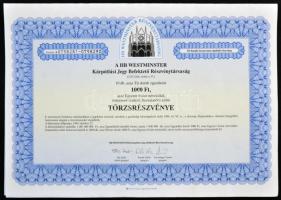 Göd 1994. "HB Westminster Kárpótlási Jegy Befektető Részvénytársaság" 1db és 10db törzsrés...