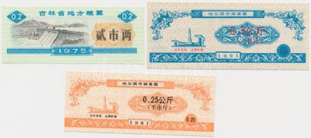Kína 1975-1991. 3db klf rizsjegy T:I China 1975-1991. 3pcs of diff rice coupons C:UNC