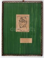 Mohy (Mohi) Sándor (1902-2001): Önarckép. Linó, papír, jelzett, üvegezett keretben, 11×9 cm