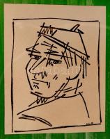 Mohy (Mohi) Sándor (1902-2001): Önarckép. Linó, papír, jelzett, üvegezett keretben, 11×9 cm