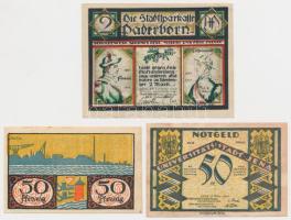 Németország / Weimari Köztársaság / Flensburg 1919. 50pf városi pénz + Jéna 1921. 50pf városi pénz + Paderborn 1921. 2M városi pénz T:I-,II Germany / Weimar Republic / Flensburg 1919. 50 Pfennig necessity note + Jena 1921. 50 Pfennig necessity note + Paderborn 1921. 2 Mark necessity note C:AU,XF