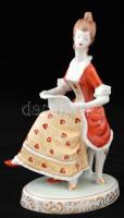 Hollóházi barokk hölgy porcelán figura, kézzel festett, hibátlan, m: 25cm