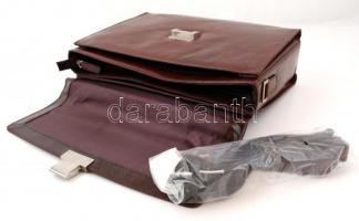 Nem használt, új állapotú Verus teljes bőr aktatáska, több külső és belső rekesszel, hordszíjjal / N...