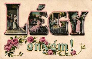 Légy enyém! / Be mine! greeting card, couple, L&P 6318/VI. floral Art Nouveau (b)