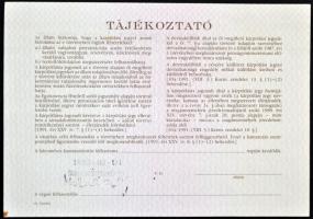 Budapest 1991. "Országos Kárrendezési és Kárpótlási Hivatal" kárpótlási jegye 1000Ft-ról, ...