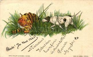 1899 Obacht! Der Hund steht! RP signed Philipp & Kramer art postcard Edit. S. Lebel (EK)