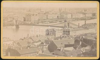 cca 1880 Bp., Kilátás a Lánchídra a budai oldalról, Zograf&Zinsler Foto, keményhátú fotó, 10x6 cm