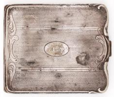 Szecessziós cigarettatálca, alpakka, jelzett, monogramos, piszkos, 9×8 cm