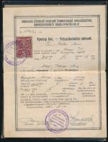 1931 Dunaszerdahely, A Dunaszerdahelyi Járási Ipartársulat által kovácstanonc számára kiadott segédi oklevél és bizonyítvány okmánybélyegekkel