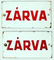 2 db "Zárva" feliratú zománctábla, 8×15 cm