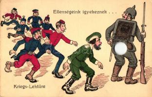 Ellenségeink igyekeznek; Groszmann Gyula kiadása / WWI German K.u.K. military propaganda, anti Triple Entente propaganda, humour, mechanical card