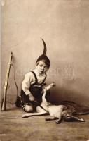 Child hunter, knife, rabbit (fa)