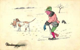 New Year, hunter, hunting dog, H.H.i.W. Nr. 666.