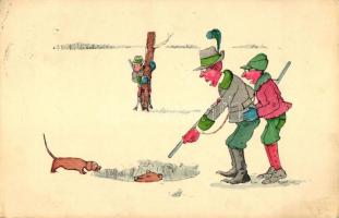 New Year, hunter, hunting dog, humour, H.H.i.W. Nr. 666. (EK)