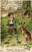 Vesele velikonoce / Easter, hunter boy, litho