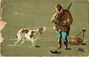 Hunter with dog, Italian art postcard s: Morfini (gluemark)