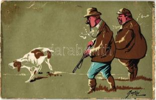 Hunter with dog, Italian art postcard s: Morfini (gluemark)