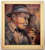 Kuska jelzéssel: Pipázó öreg. Olaj, vászon, keretben, 48×38 cm