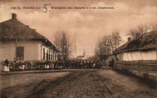 Oros (Nyíregyháza) Községháza utca, református templom; Hunyady fényképész kiadása