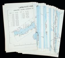 A Balaton vízrajzi térképe, 22db-os, 1:25 000, Szolgálati használatra, "Nyílt 27/1992" pecséttel, Vízgazdálkodási Tudományos Kutató Intézet. Hajtogatva, szép állapotban 44x34cm
