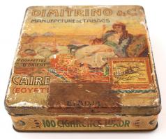 Dimitrino régi fém cigarettás doboz, kopott, 12,5×13,5 cm