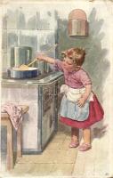 Lány a konyhában. B.K.W.I. 741-4 s: K. Feiertag, Girl in the kitchen B.K.W.I. 741-4 s: K. Feiertag