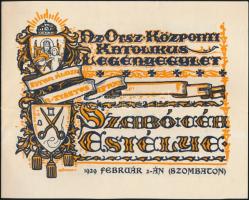 1929 Meghívó az Országos Központi Katolikus Legényegylet szabó céhének farsangi estélyére