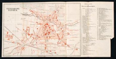 cca 1912 Sopron (Oedenburg) térképe, Woerls Reisehandbücher, jegyzékkel, 41x20 cm