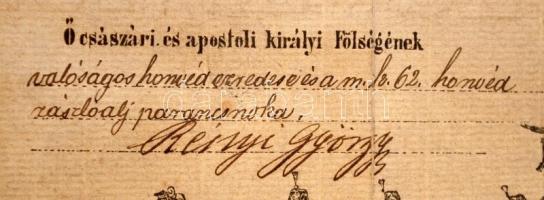 1884 Honvéd Vég-Elbocsátó. Rényi György (1829-1891) ezredes aláírásával, aki a 1848/49-es szabadságh...