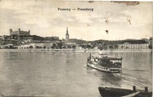 Pozsony, Pressburg, Bratislava; vár, gőzhajó / castle, steamship (EK)