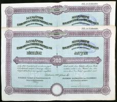 Debrecen 1923. "Általános Faipari és Fakereskedelmi Részvénytársaság" részvénye 200K-ról, szelvényekkel és szárazpecséttel, "Elővételi jog gyakorolva" felülbélyegzéssel (2x) sorszámkövetők T:III